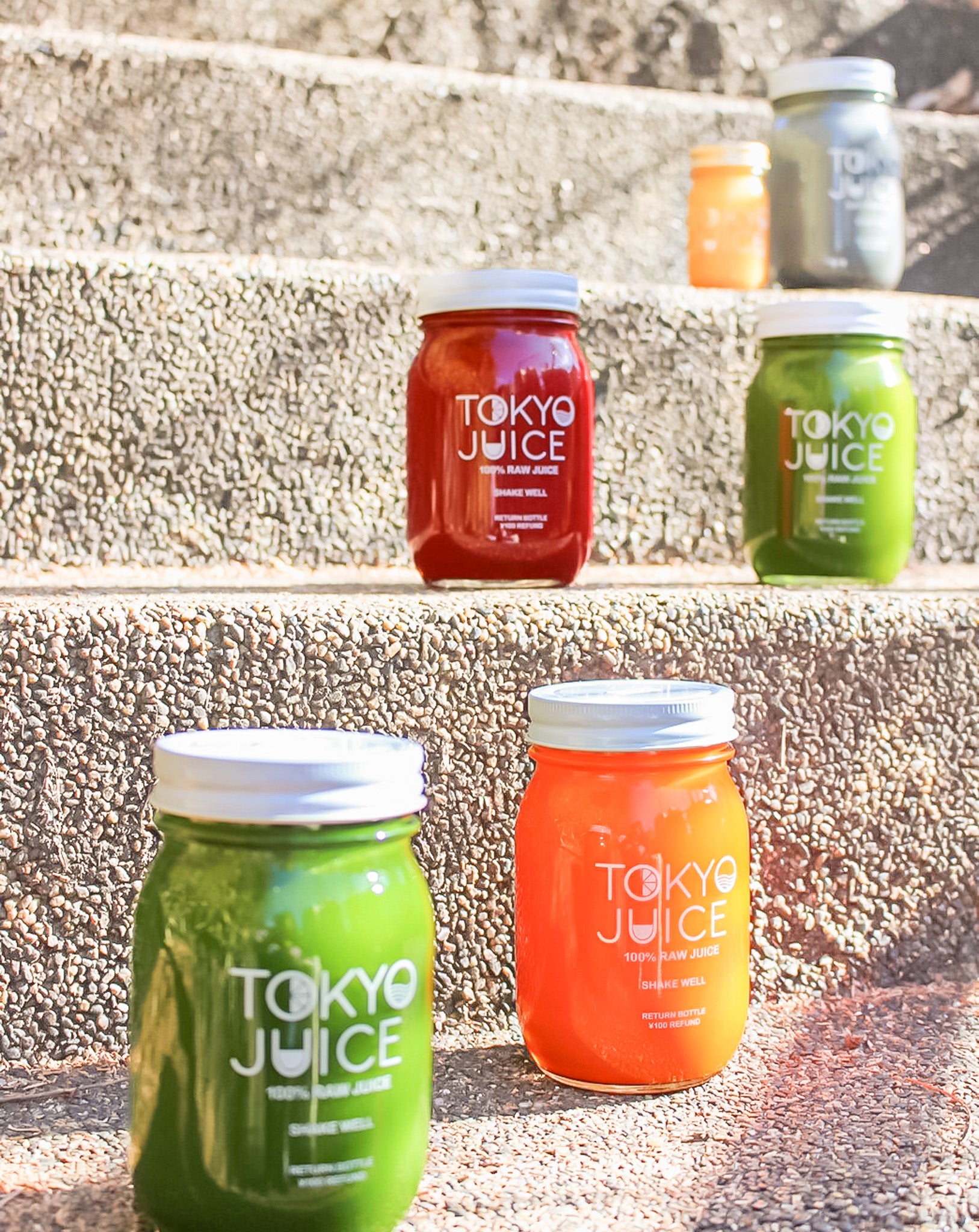 Tokyo Juice Cleanse Glass Bottles Fruit and Veggoes Detox